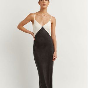 SEREN BLACK TWO TONE MIDI DRESS - 10 / BLACK
